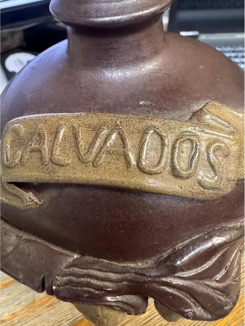 Antique French Earthenware Calvados Jug.